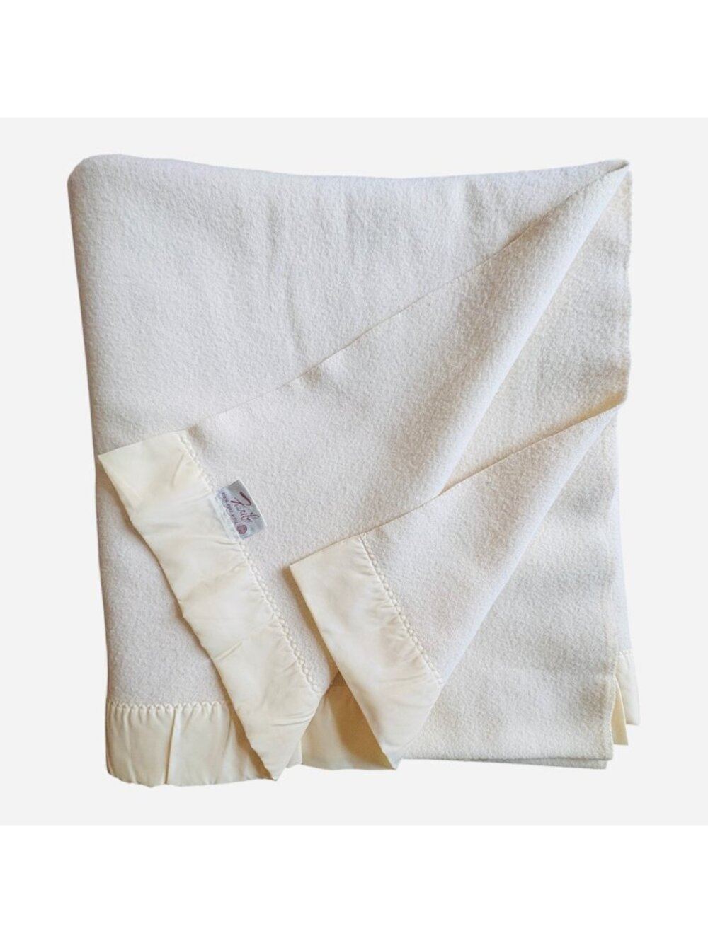 Faribo Woolen Mills 100% Wool Cream Blanket Heritage Satin Trim Size Queen